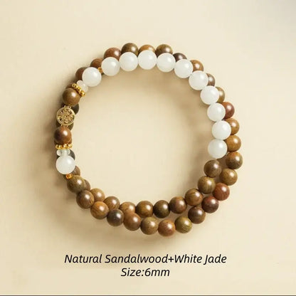 Natural Green Sandalwood & White Jade Money Tree Fortune Bracelet-LuckyCharms.Shop