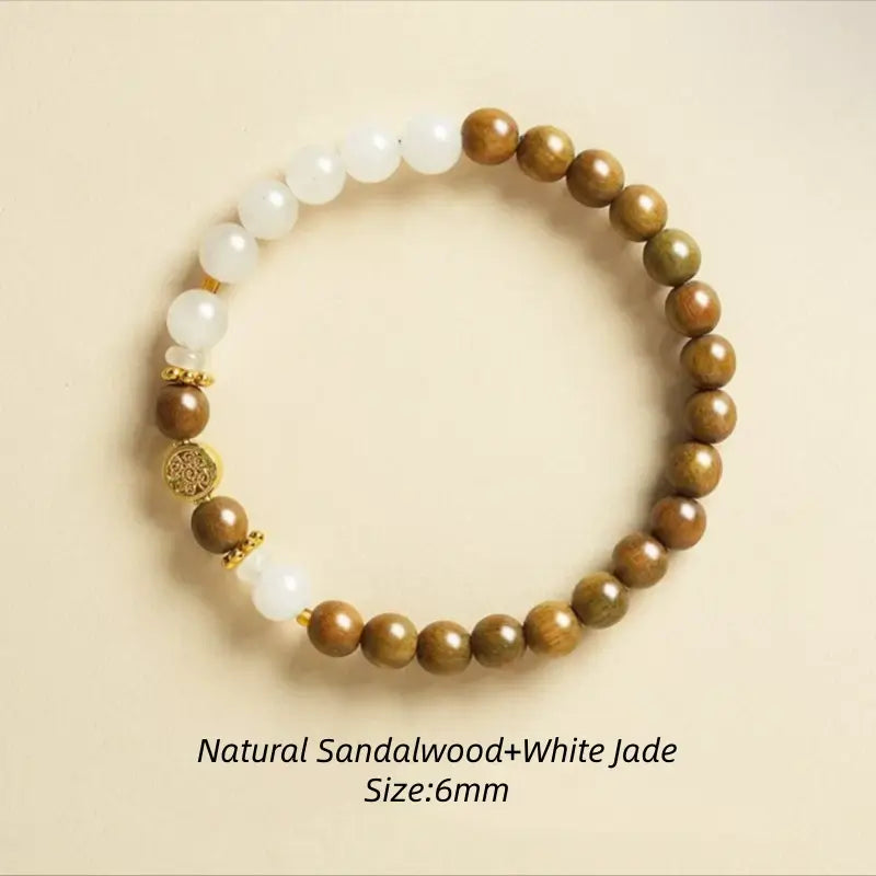 Natural Green Sandalwood & White Jade Money Tree Fortune Bracelet-LuckyCharms.Shop