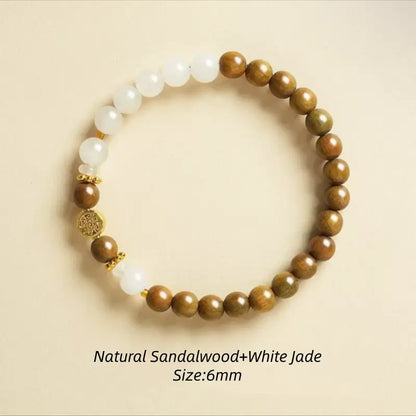 Natural Green Sandalwood & White Jade Money Tree Fortune Bracelet-LuckyCharms.Shop