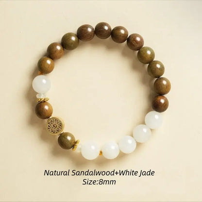 Natural Green Sandalwood & White Jade Money Tree Fortune Bracelet-LuckyCharms.Shop