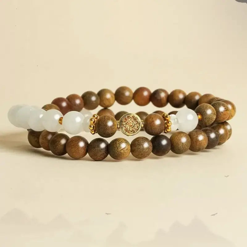 Natural Green Sandalwood & White Jade Money Tree Fortune Bracelet-LuckyCharms.Shop