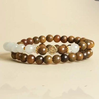 Natural Green Sandalwood & White Jade Money Tree Fortune Bracelet-LuckyCharms.Shop