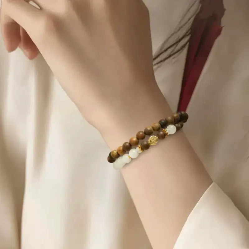 Natural Green Sandalwood & White Jade Money Tree Fortune Bracelet-LuckyCharms.Shop