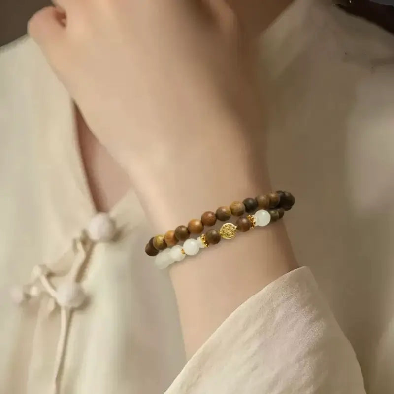 Natural Green Sandalwood & White Jade Money Tree Fortune Bracelet-LuckyCharms.Shop