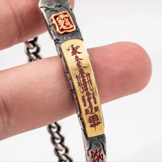 Traditional Taoist Silver & Gold-Plated God of Wealth Talisman YINYANG Bracelet-LuckyCharms.Shop