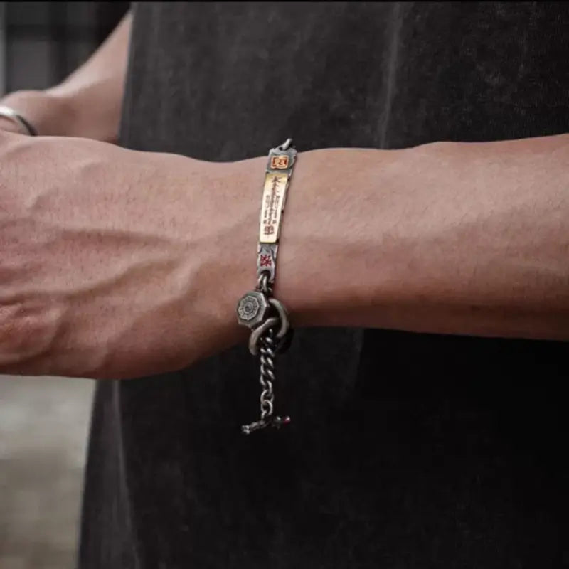 Traditional Taoist Silver & Gold-Plated God of Wealth Talisman YINYANG Bracelet-LuckyCharms.Shop