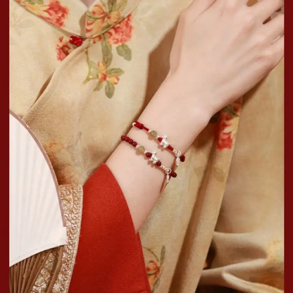 Horse Treading on Good Fortune Natural Cinnabar 999 Fine Silver Horse Red Bracelet & Beaded Bracelet Set-LuckyCharms.Shop