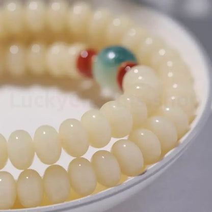 White Jade Bodhi Lotus Seedpod Double-strand Hand String for Wisdom Luck Protection-LuckyCharms.Shop