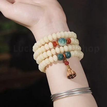 White Jade Bodhi Lotus Seedpod Double-strand Hand String for Wisdom Luck Protection-LuckyCharms.Shop