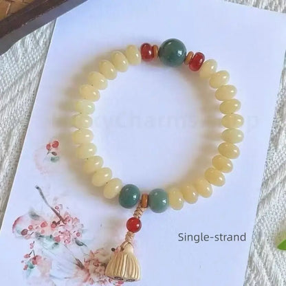 White Jade Bodhi Lotus Seedpod Double-strand Hand String for Wisdom Luck Protection-LuckyCharms.Shop