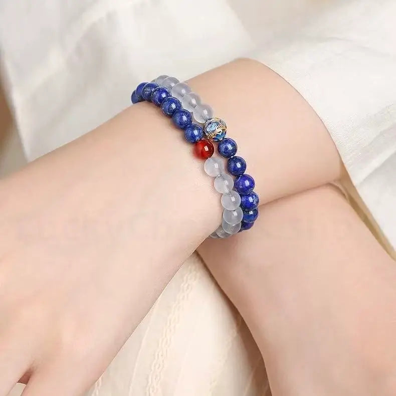 Natural Lapis Lazuli Aquamarine Beaded Bracelet for Success Wisdom Luck -LuckyCharms.Shop