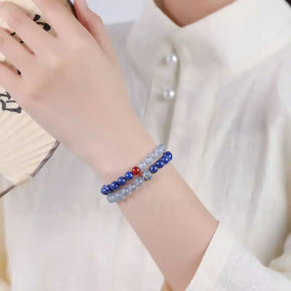 Natural Lapis Lazuli Aquamarine Beaded Bracelet for Success Wisdom Luck -LuckyCharms.Shop
