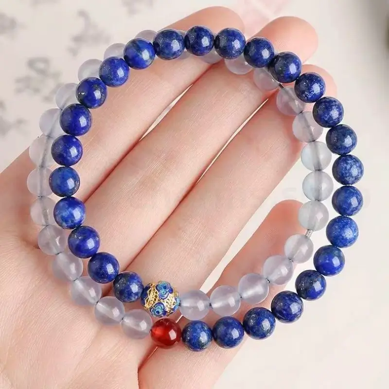 Natural Lapis Lazuli Aquamarine Beaded Bracelet for Success Wisdom Luck -LuckyCharms.Shop