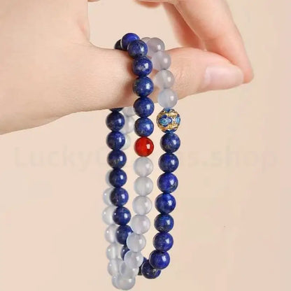 Natural Lapis Lazuli Aquamarine Beaded Bracelet for Success Wisdom Luck -LuckyCharms.Shop