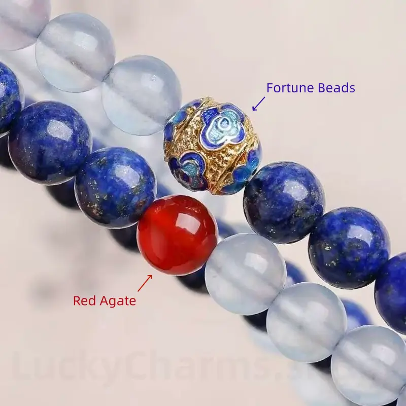Natural Lapis Lazuli Aquamarine Beaded Bracelet for Success Wisdom Luck -LuckyCharms.Shop