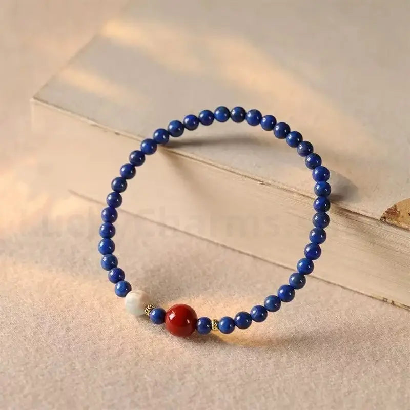 Natural Lapis Lazuli Cinnabar Pendant Fortune-Turning Single-Stand Bracelet-LuckyCharms.Shop