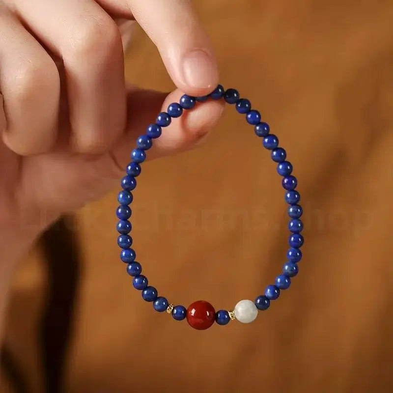 Natural Lapis Lazuli Cinnabar Pendant Fortune-Turning Single-Stand Bracelet-LuckyCharms.Shop