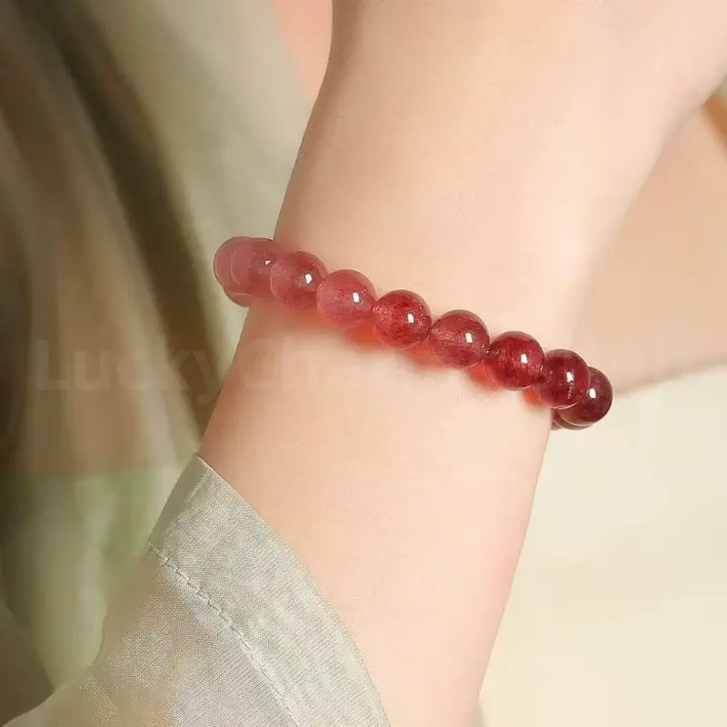 Natural Strawberry Quartz Gradient Pink Love Luck Blessing Bracelet Success Wisdom-LuckyCharms.Shop
