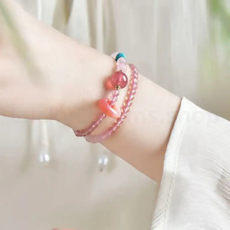 Natural Strawberry Quartz Pink Love & Luck Bracelet Health Wisdom-LuckyCharms.Shop