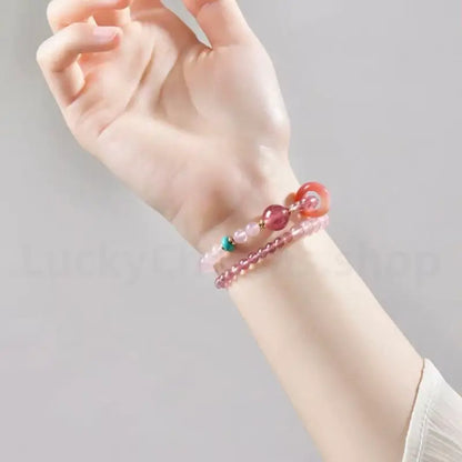 Natural Strawberry Quartz Pink Love & Luck Bracelet Health Wisdom-LuckyCharms.Shop