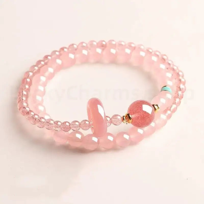 Natural Strawberry Quartz Pink Love & Luck Bracelet Health Wisdom-LuckyCharms.Shop