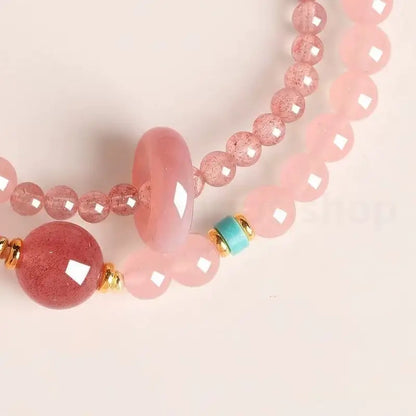 Natural Strawberry Quartz Pink Love & Luck Bracelet Health Wisdom-LuckyCharms.Shop
