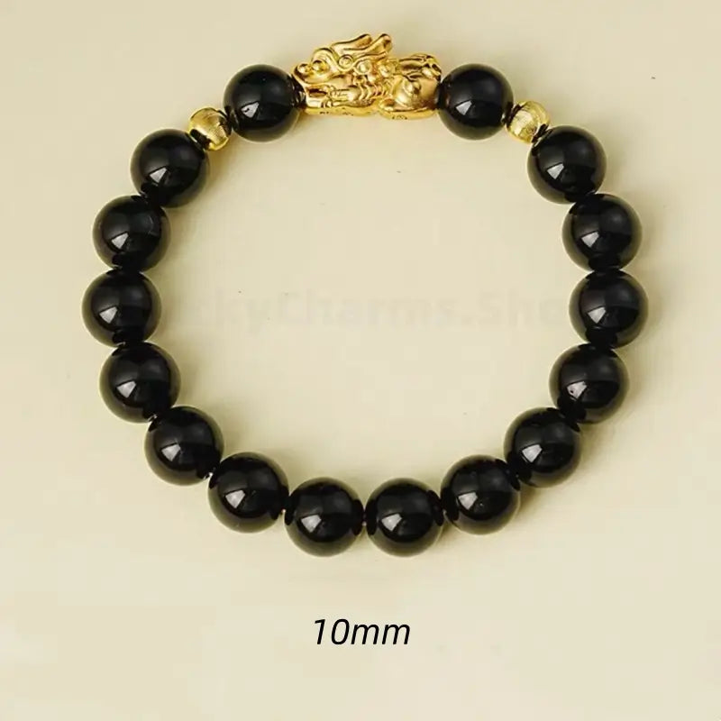 Natural Obsidian Gold-Plated PIXIU Luck-Turning Wealth-Attracting Men's Beaded Bracelet-LuckyCharms.Shop