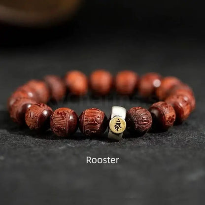 Red Sandalwood Carved Six-Syllable Mantra Men's Enpowered Bracelet-LuckyCharms.Shop