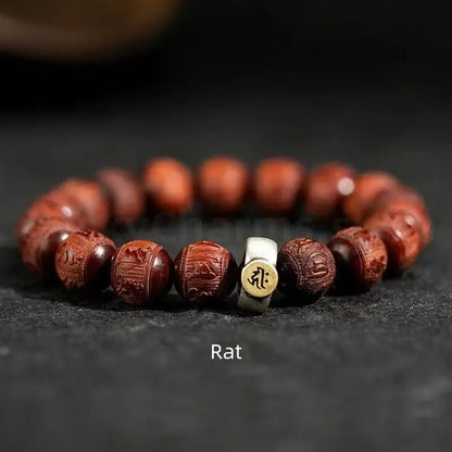 Red Sandalwood Carved Six-Syllable Mantra Men's Enpowered Bracelet-LuckyCharms.Shop