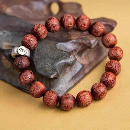 Red Sandalwood Carved Six-Syllable Mantra Men's Enpowered Bracelet-LuckyCharms.Shop