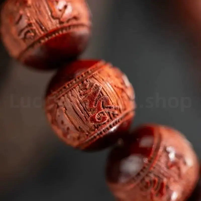 Red Sandalwood Carved Six-Syllable Mantra Men's Enpowered Bracelet-LuckyCharms.Shop
