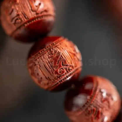 Red Sandalwood Carved Six-Syllable Mantra Men's Enpowered Bracelet-LuckyCharms.Shop