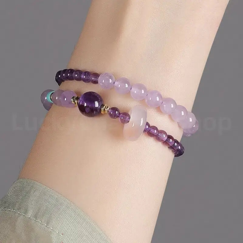 Natural Amethyst Purple Double-strand Bracelet for Wisdom Luck Wealth-LuckyCharms.Shop