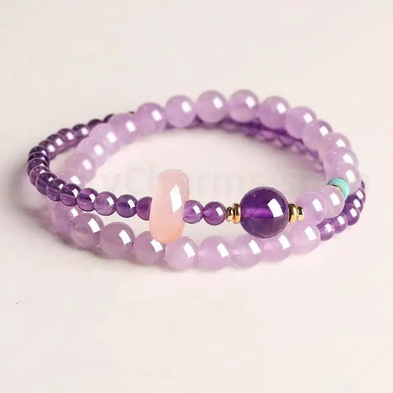Natural Amethyst Purple Double-strand Bracelet for Wisdom Luck Wealth-LuckyCharms.Shop
