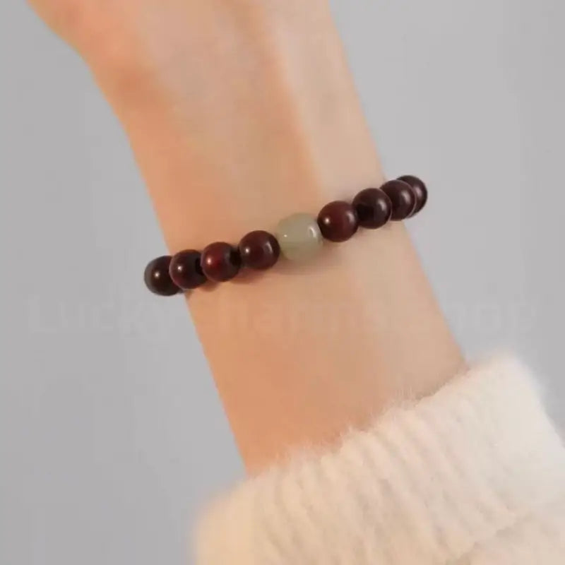 Hetian Jade Guru Bead Sandalwood Beaded Bracelet For Luck Wealth Success-LuckyCharms.Shop