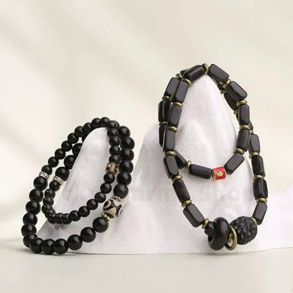 Potala Palace Enpowered Ebony Wood Three-Eyed Dzi Bead Prayer Bracelet-LuckyCharms.Shop
