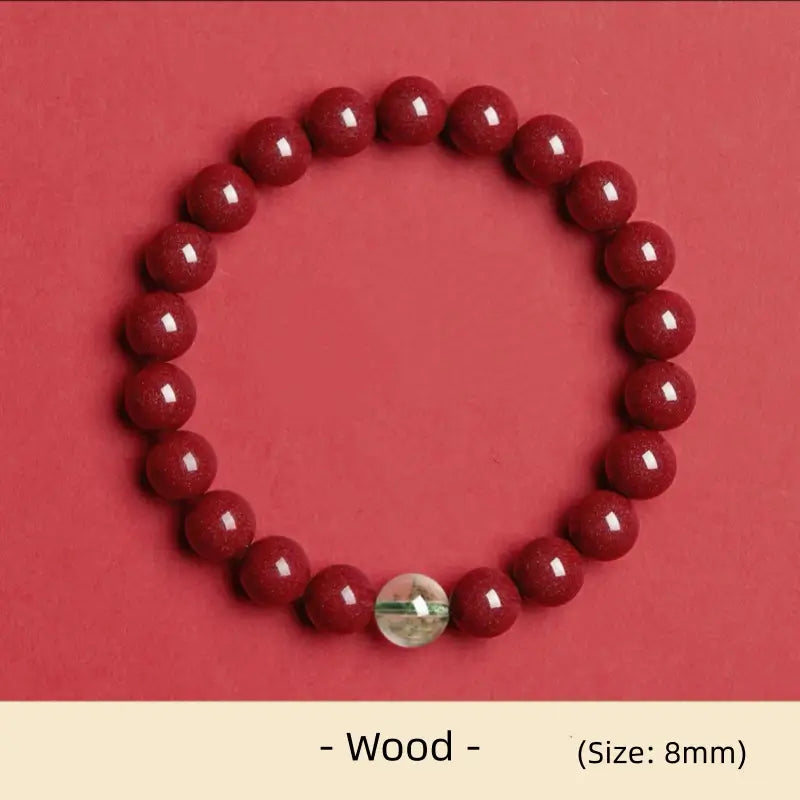 天然辰砂 五行エネルギー 開運ビーズ シングルループブレスレット | 高純度辰砂、守護と祝福のために