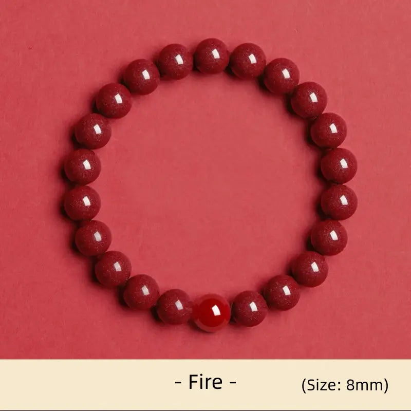 天然辰砂 五行エネルギー 開運ビーズ シングルループブレスレット | 高純度辰砂、守護と祝福のために