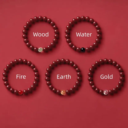 天然辰砂 五行エネルギー 開運ビーズ シングルループブレスレット | 高純度辰砂、守護と祝福のために