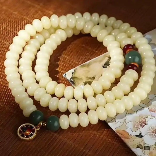 Natural White Jade Bodhi 108-Bead Golden Wheel Multi-Strand Bracelet for Wisdom-LuckyCharms.Shop
