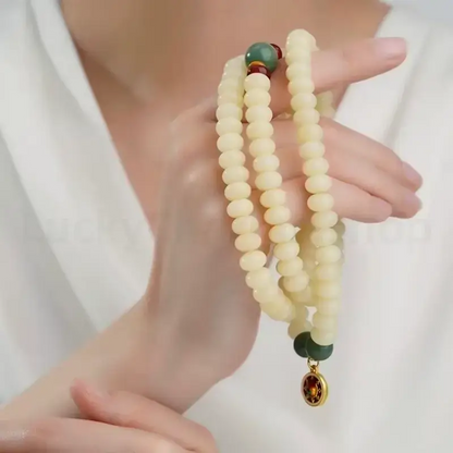 Natural White Jade Bodhi 108-Bead Golden Wheel Multi-Strand Bracelet for Wisdom-LuckyCharms.Shop
