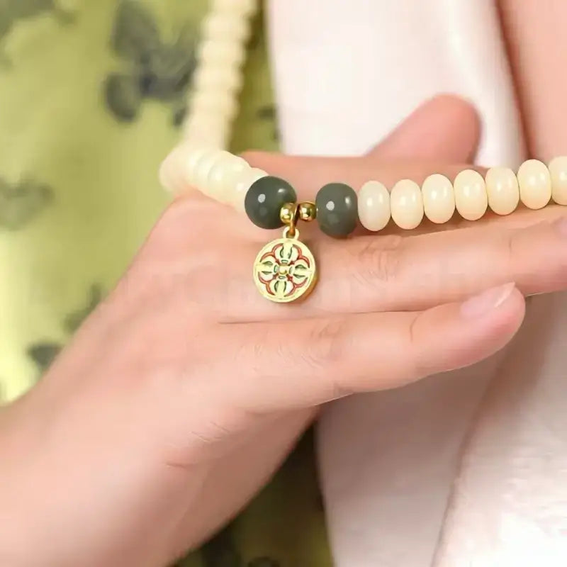 Natural White Jade Bodhi 108-Bead Golden Wheel Multi-Strand Bracelet for Wisdom-LuckyCharms.Shop