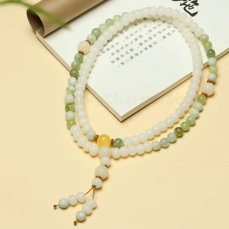 Wutai Mountain Blessing White Jade Bodhi 108-Bead Buddhist Prayer Bracelet-LuckyCharms.Shop
