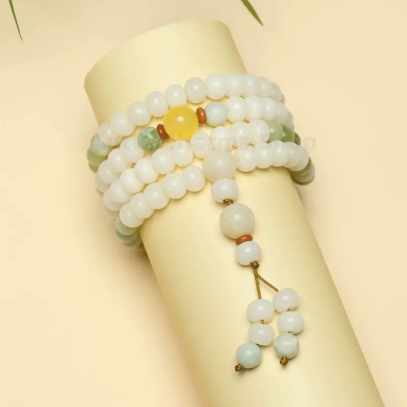 Wutai Mountain Blessing White Jade Bodhi 108-Bead Buddhist Prayer Bracelet-LuckyCharms.Shop