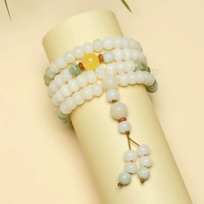Wutai Mountain Blessing White Jade Bodhi 108-Bead Buddhist Prayer Bracelet-LuckyCharms.Shop