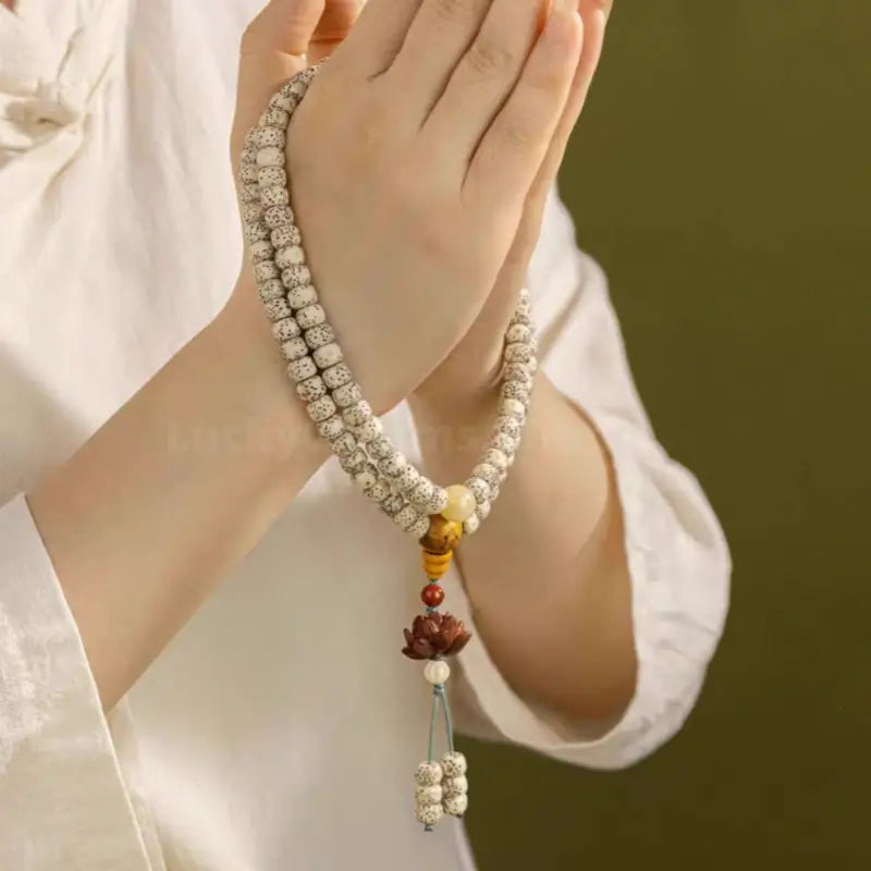 Wutai Mountain Blessing 108-Bead Star-Moon Bodhi Bracelet | Sandalwood Lotus Pendant Buddhist Mala-LuckyCharms.Shop
