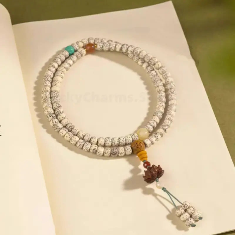Wutai Mountain Blessing 108-Bead Star-Moon Bodhi Bracelet | Sandalwood Lotus Pendant Buddhist Mala-LuckyCharms.Shop