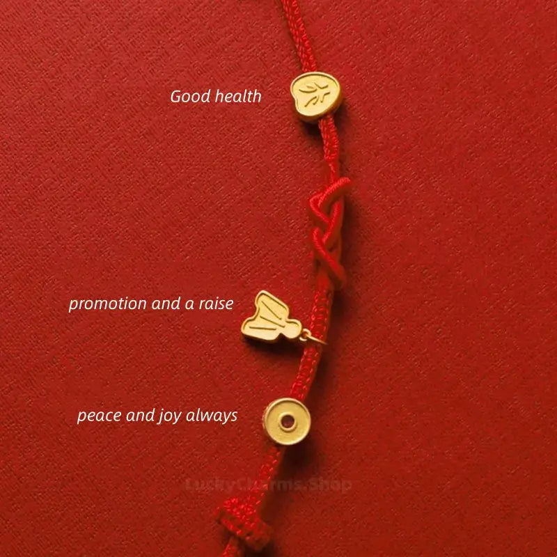 24K Gold-Plated All Things Auspicious Red Bracelet | Promotion Blessing Jewelry-LuckyCharms.Shop