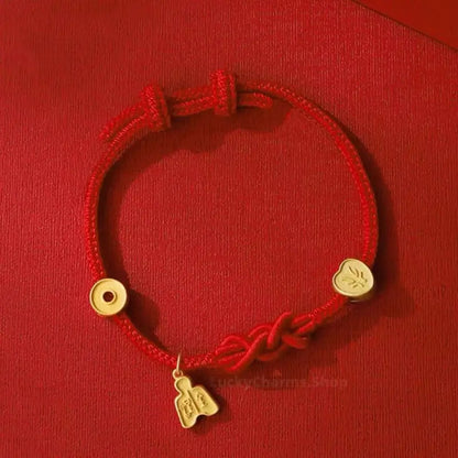 24K Gold-Plated All Things Auspicious Red Bracelet | Promotion Blessing Jewelry-LuckyCharms.Shop
