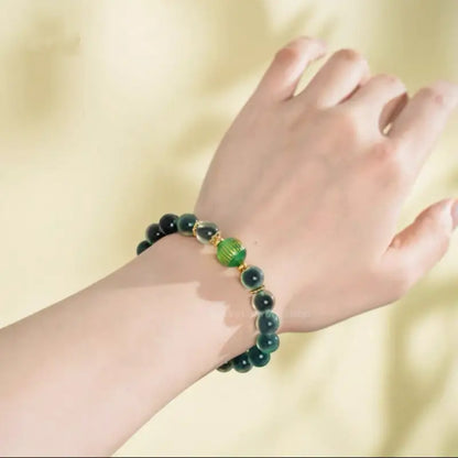 Dunhuang Good Fortune Linked Green Honey Agate Bracelet | Natural Stone Oriental Jewelry-LuckyCharms.Shop